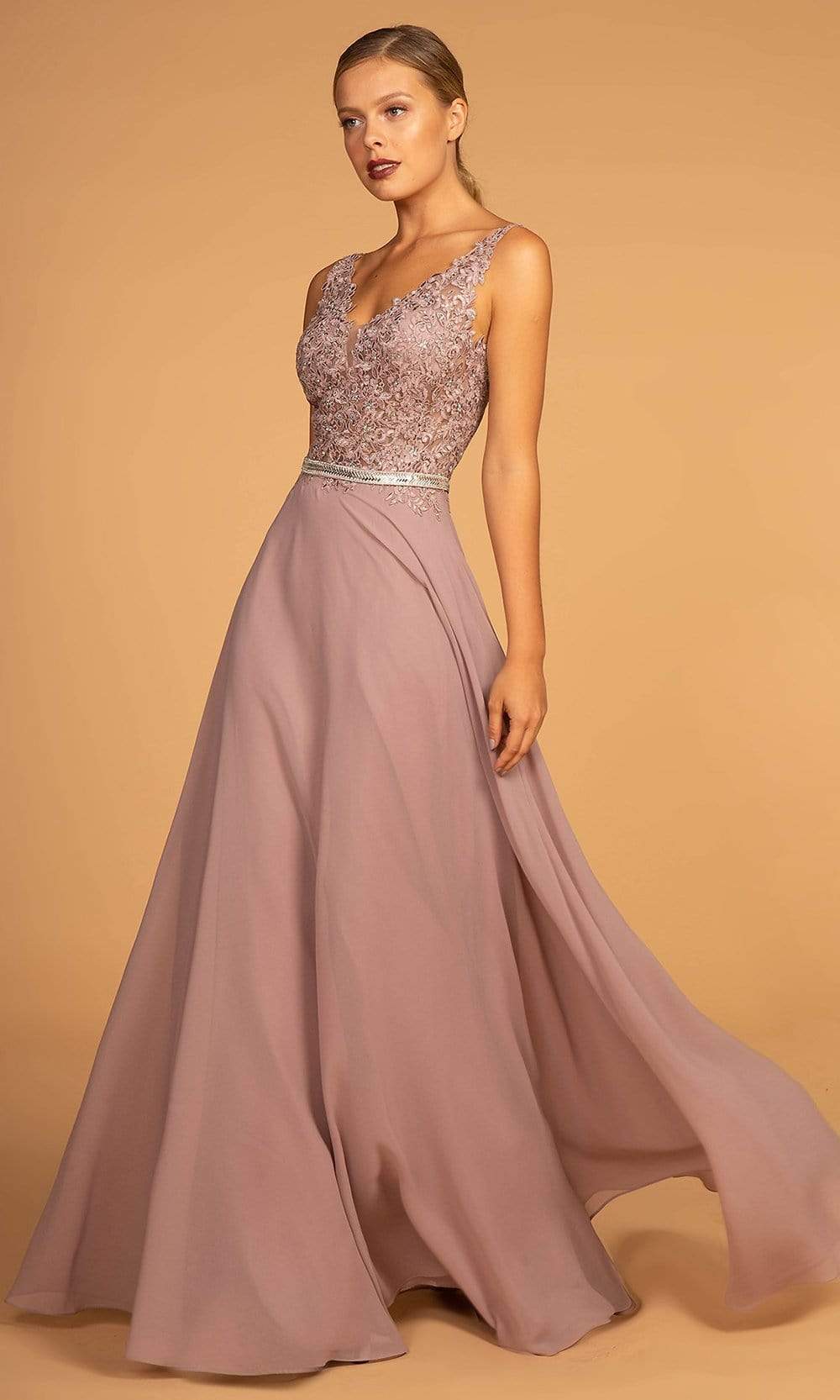 Elizabeth K - GL2653 Embroidered V-Neck A-Line Dress Special Occasion Dress XS / Mauve