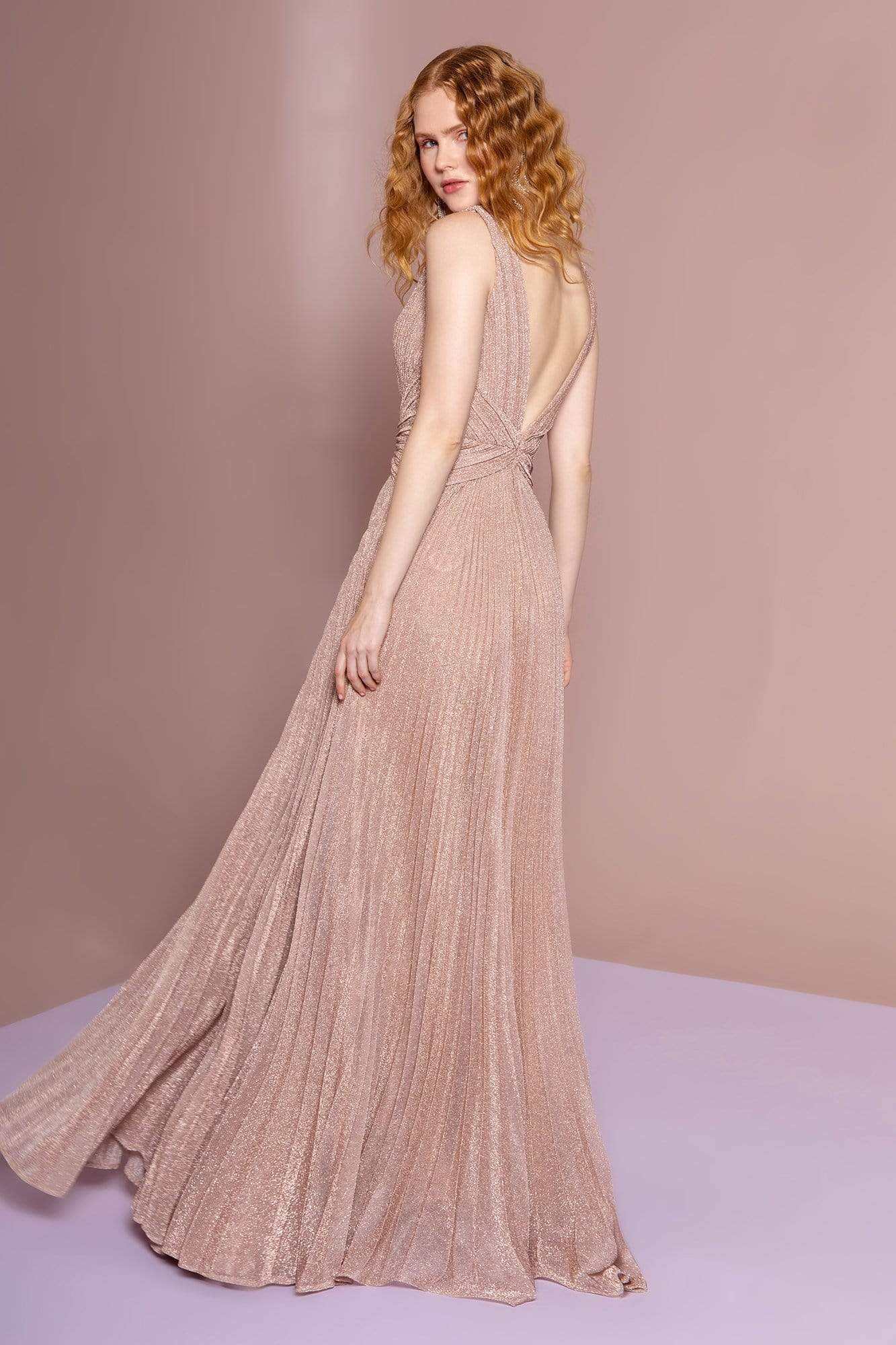 Elizabeth K - GL2687 Deep V-neck Pleated A-line Dress Evening Dresses