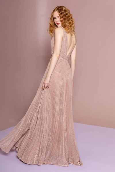Elizabeth K - GL2687 Deep V-neck Pleated A-line Dress Evening Dresses
