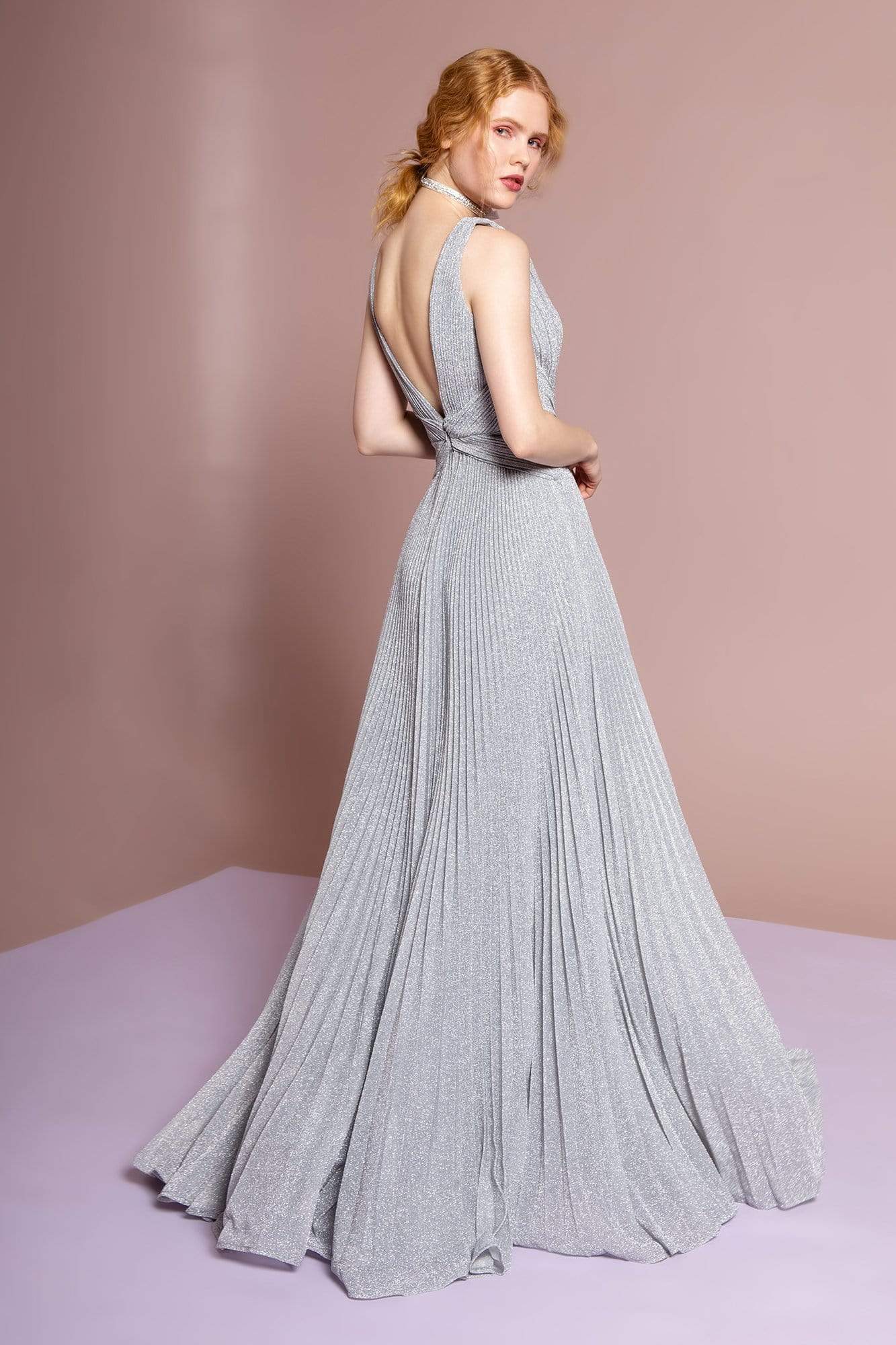 Elizabeth K - GL2687 Deep V-neck Pleated A-line Dress Evening Dresses