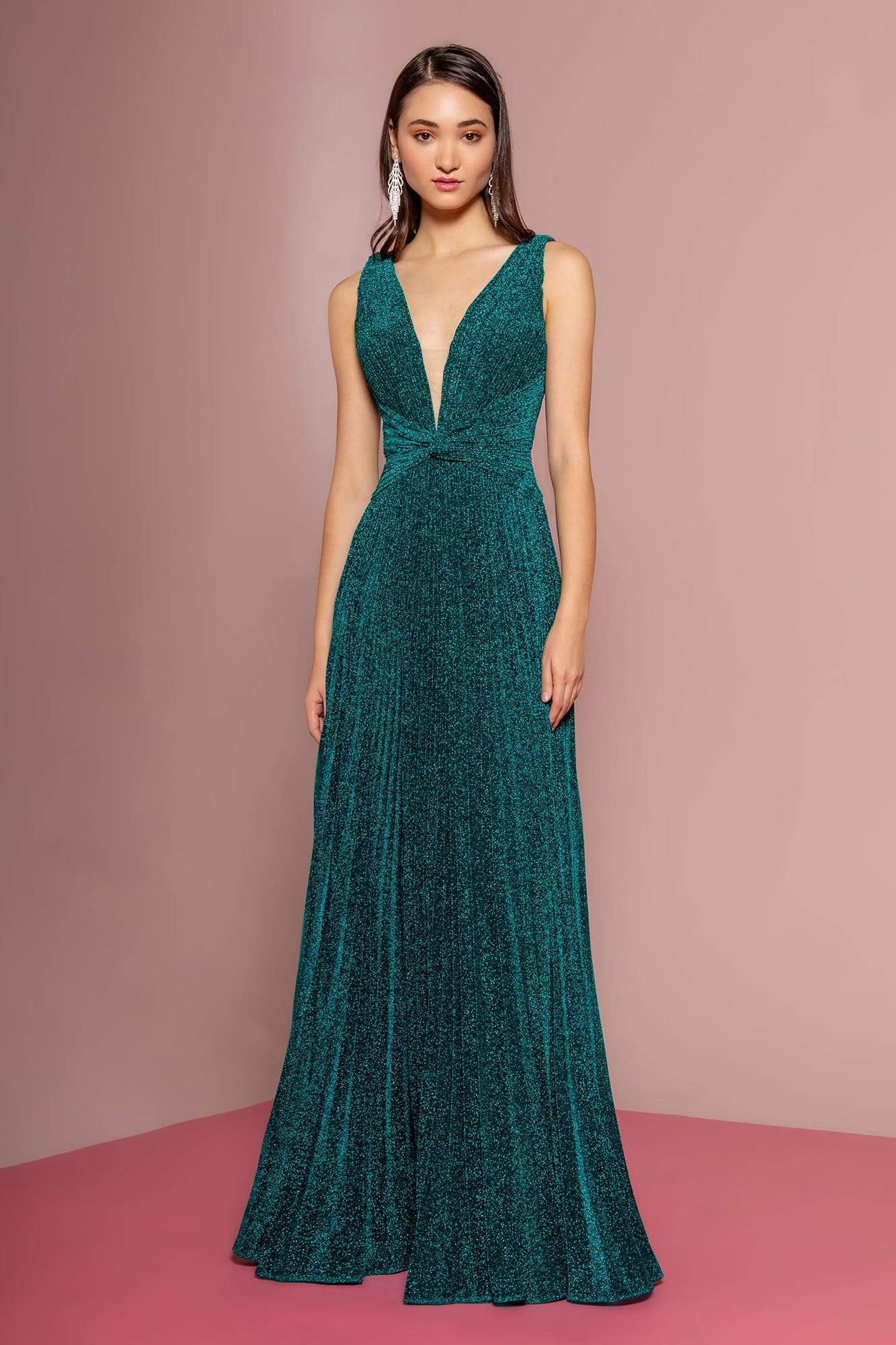 Elizabeth K - GL2687 Deep V-neck Pleated A-line Dress Evening Dresses
