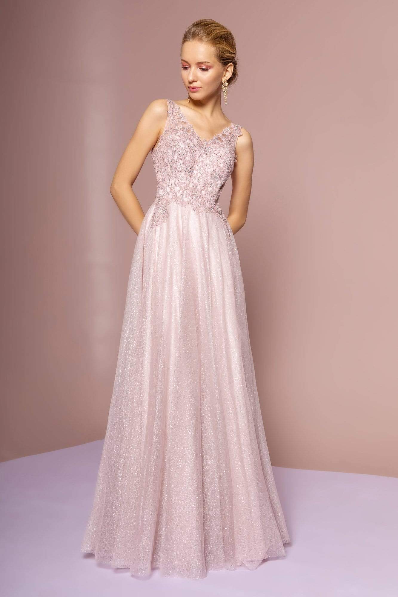 Elizabeth K - GL2692 Embroidered V-Neck A-Line Dress Special Occasion Dress XS / Mauve