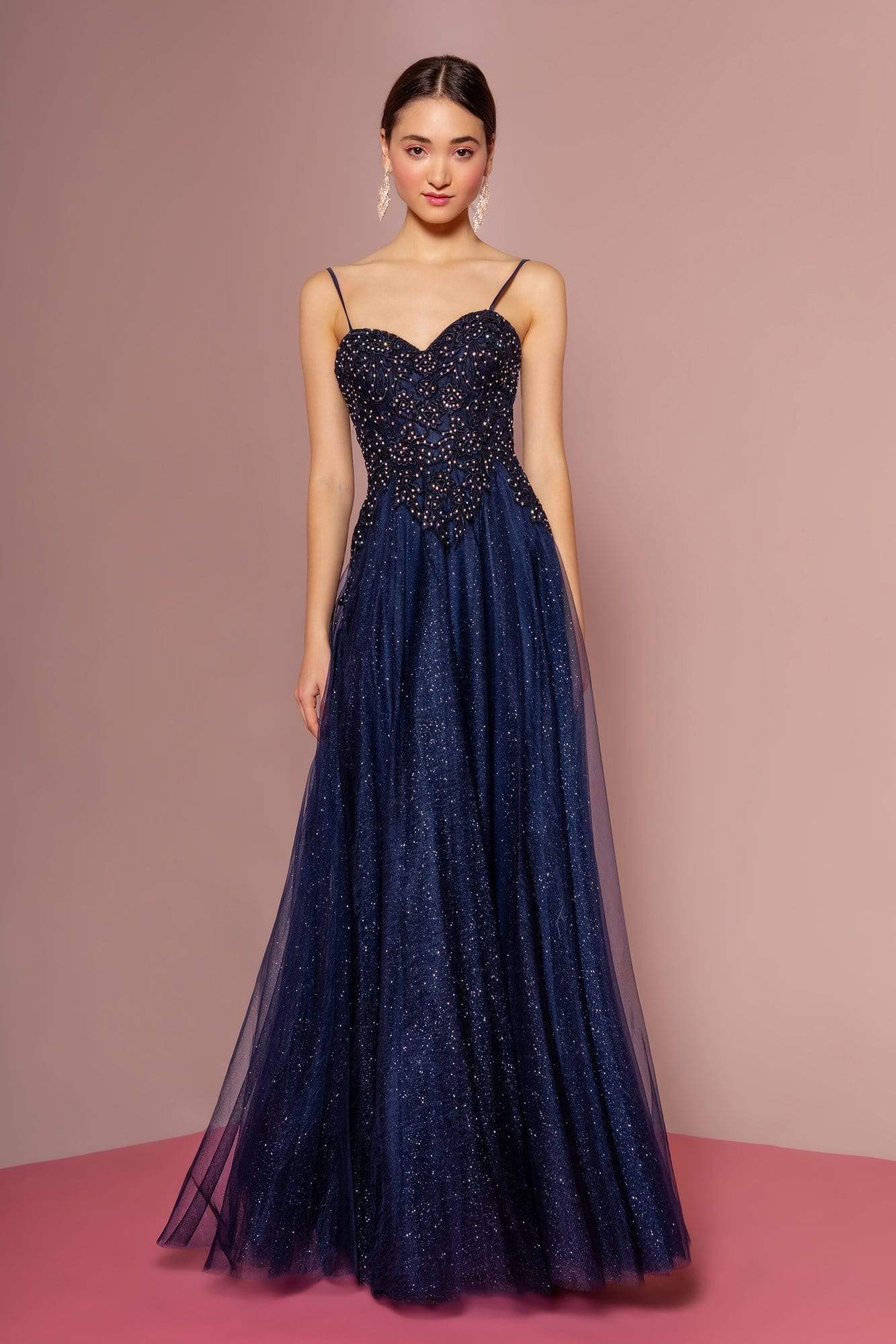 Elizabeth K - GL2694 Embroidered Bodice Glitter A-Line Gown Bridesmaid Dresses XS / Navy