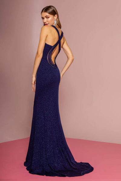 Elizabeth K - GL2704 Glitter Crepe Deep V-neck Trumpet Dress Special Occasion Dress