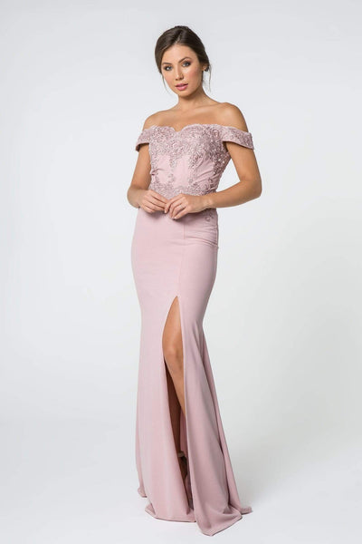 Elizabeth K - GL2708 Embroidered Off-Shoulder Jersey Trumpet Dress Evening Dresses XS / Mauve