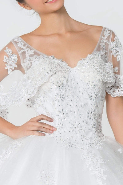 Elizabeth K - GL2800 Sheer Cape Sleeve Appliqued Glitter Ballgown Quinceanera Dresses