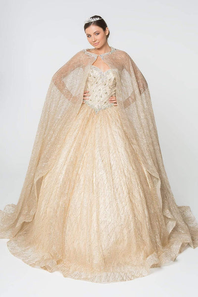 Elizabeth K - GL2801 Strapless Embellished Ballgown With Cloak Quinceanera Dresses XS / Champagne