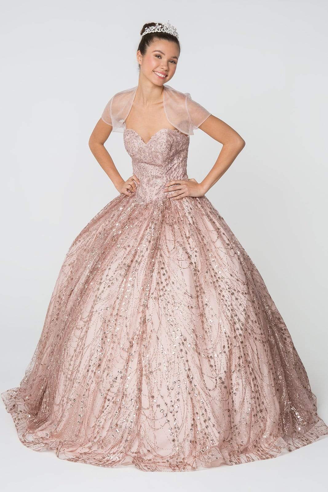 Elizabeth K - GL2804 Embellished Sweetheart Ballgown with Bolero Quinceanera Dresses XS / Rose Gold