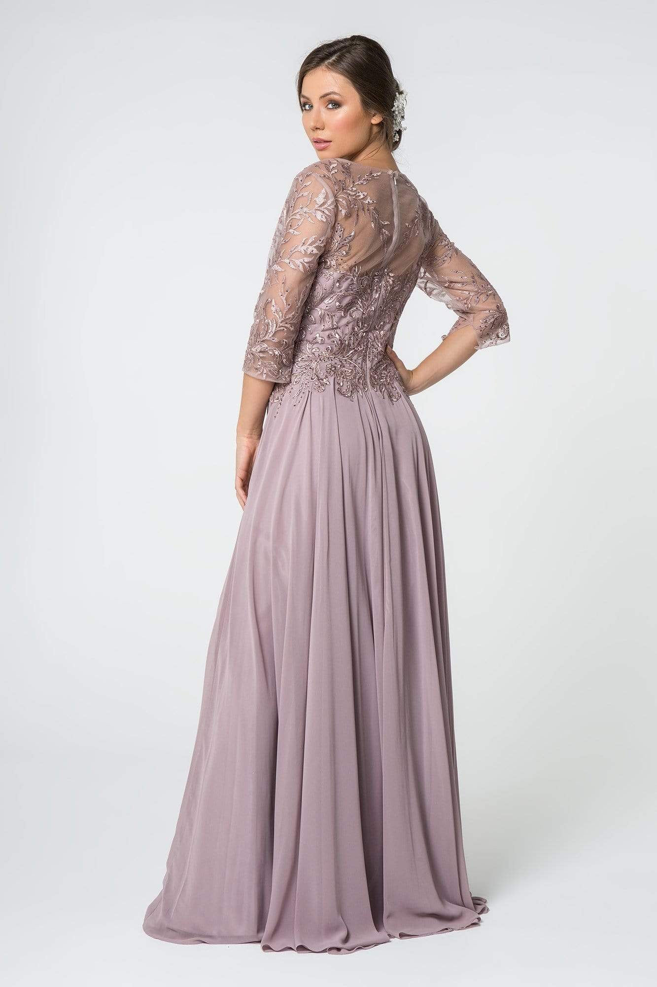 Elizabeth K - GL2810 Embroidered Bateau Chiffon A-line Gown Mother of the Bride Dresses
