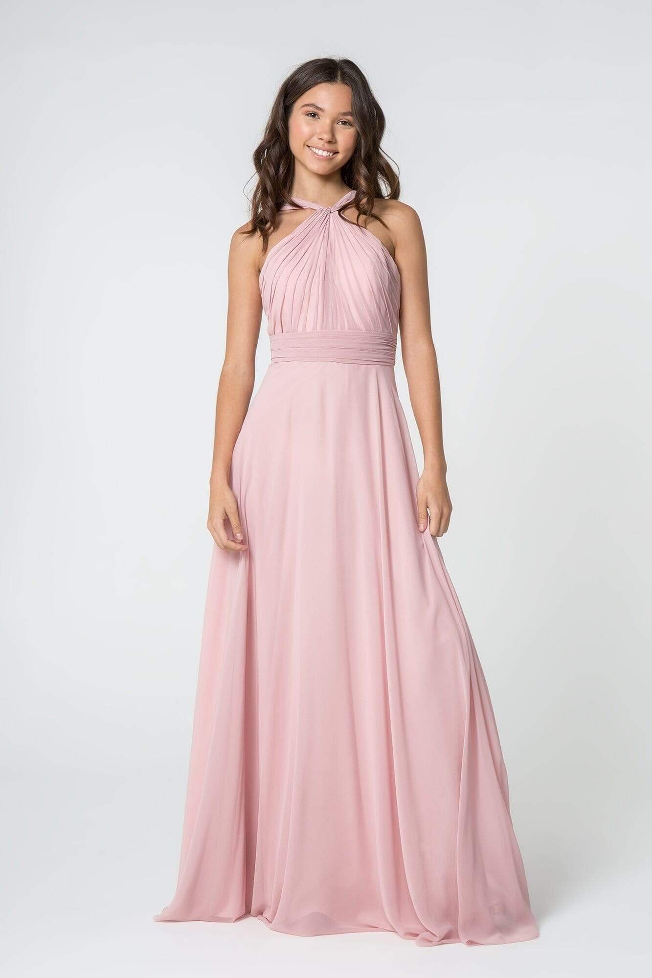 Elizabeth K - GL2816 Knotted Halter Bodice Chiffon A-Line Dress Bridesmaid Dresses XS / Blush