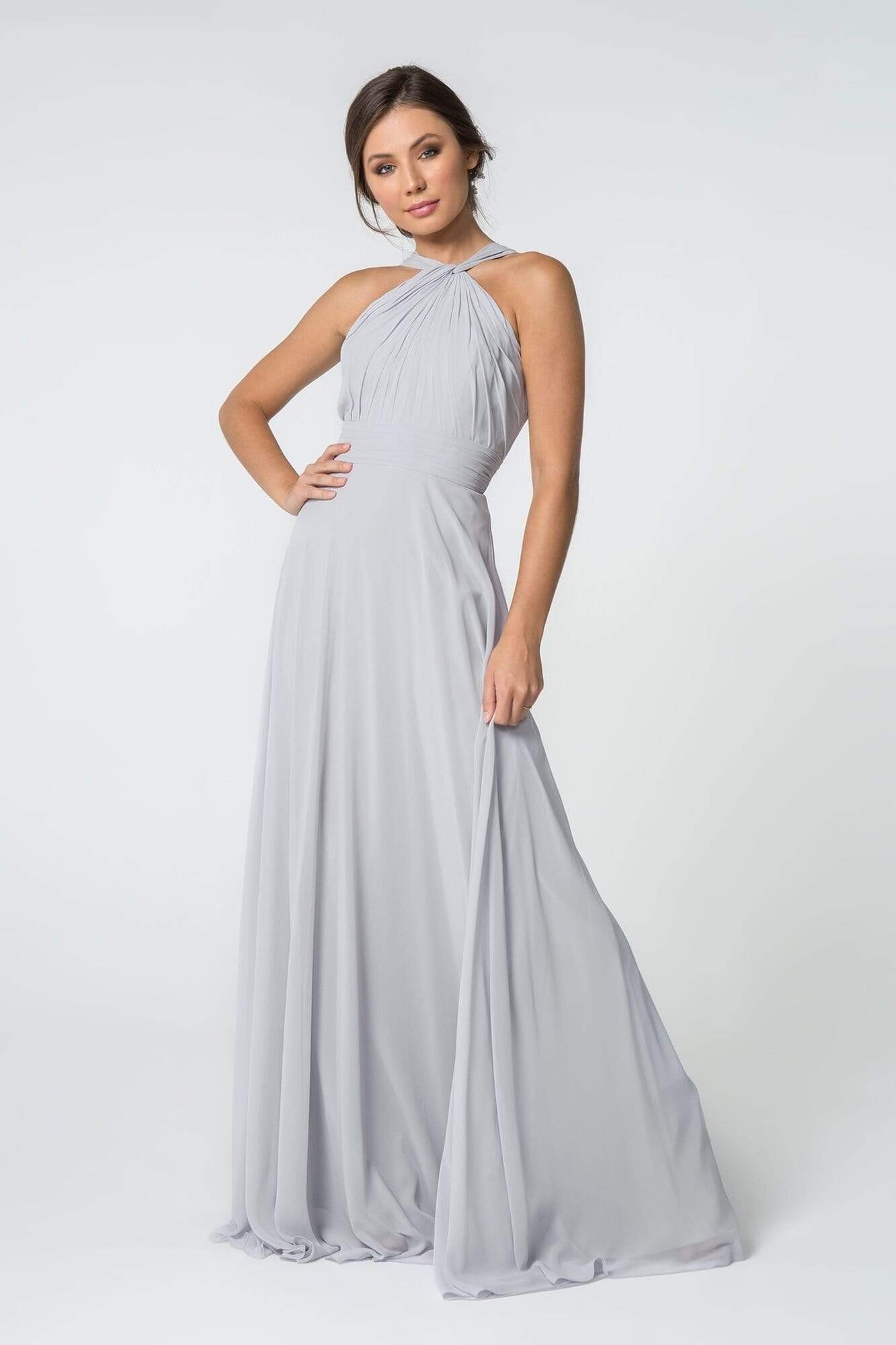 Elizabeth K - GL2816 Knotted Halter Bodice Chiffon A-Line Dress Bridesmaid Dresses XS / Silver