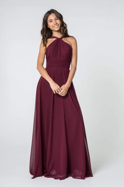 Elizabeth K - GL2816 Knotted Halter Bodice Chiffon A-Line Dress Bridesmaid Dresses XS / Wine