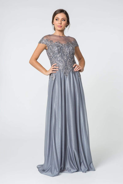 Elizabeth K - GL2828 Embellished Lace Bateau Chiffon A-line Gown Mother of the Bride Dresses XS / Silver