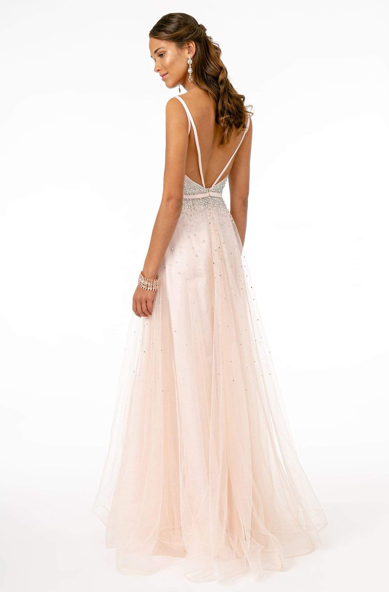 Elizabeth K - GL2892 Plunging Jewel-Studded A-Line Gown Prom Dresses