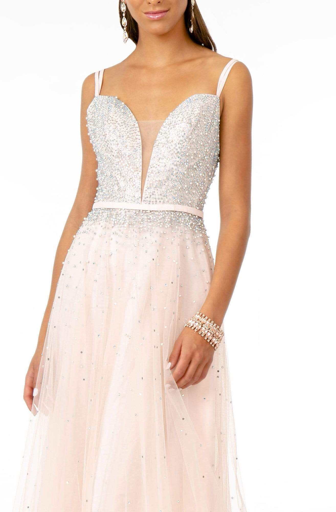 Elizabeth K - GL2892 Plunging Jewel-Studded A-Line Gown Prom Dresses