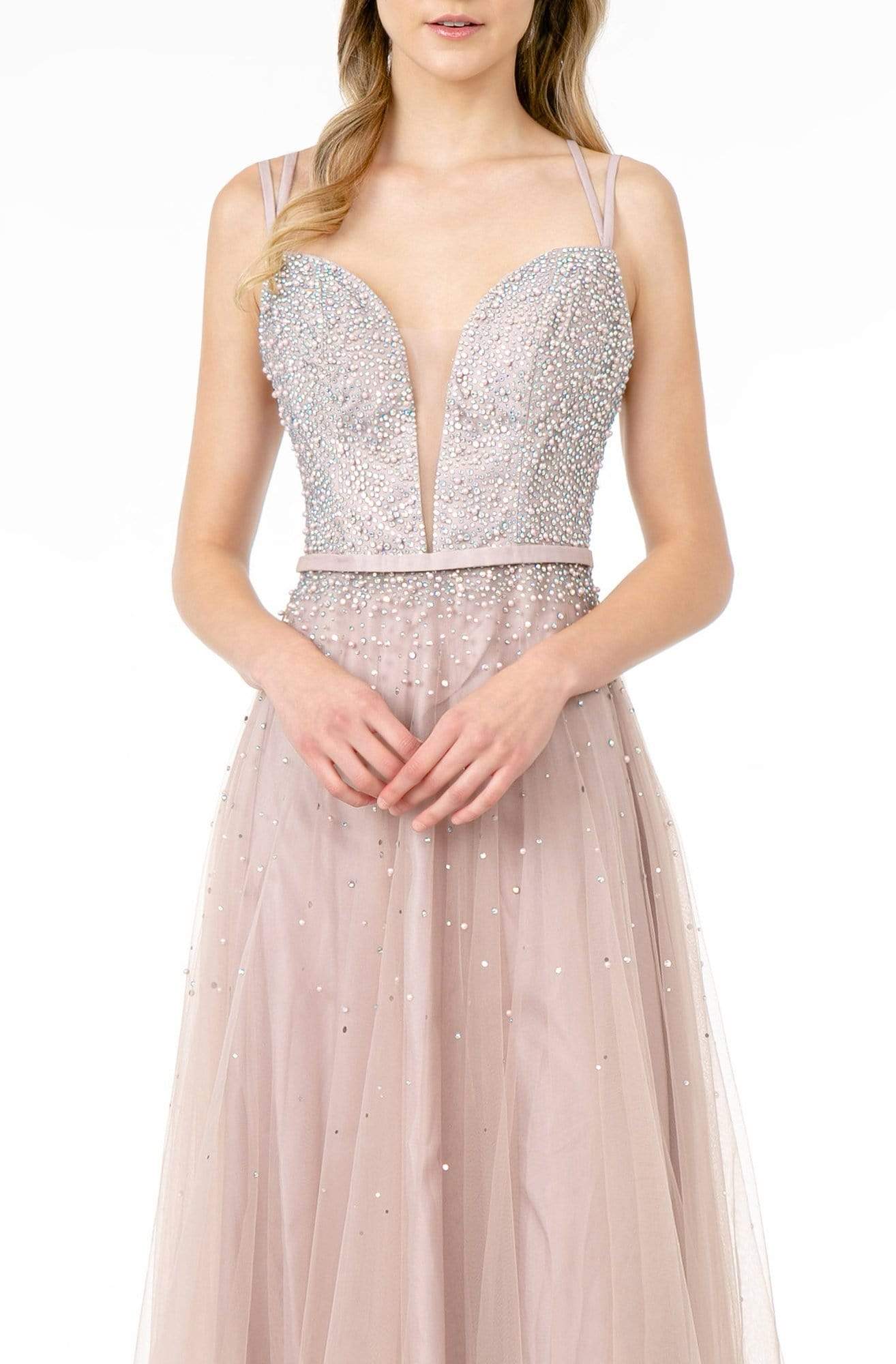 Elizabeth K - GL2892 Plunging Jewel-Studded A-Line Gown Prom Dresses