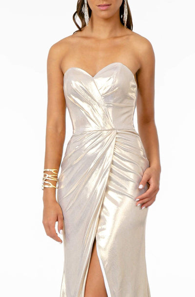 Elizabeth K - GL2894 Strapless Sweetheart High Slit Fitted Satin Gown Prom Dresses