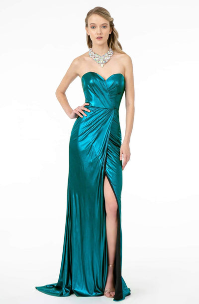 Elizabeth K - GL2894 Strapless Sweetheart High Slit Fitted Satin Gown Prom Dresses XS / Teal