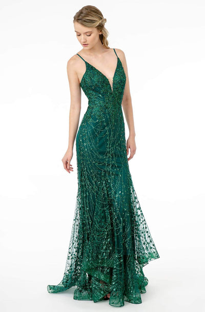 Elizabeth K - GL2938 Glitter Plunging V-Neck Mermaid Dress Pageant Dresses XS / Green
