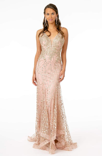 Elizabeth K - GL2938 Glitter Plunging V-Neck Mermaid Dress Pageant Dresses XS / Rose Gold