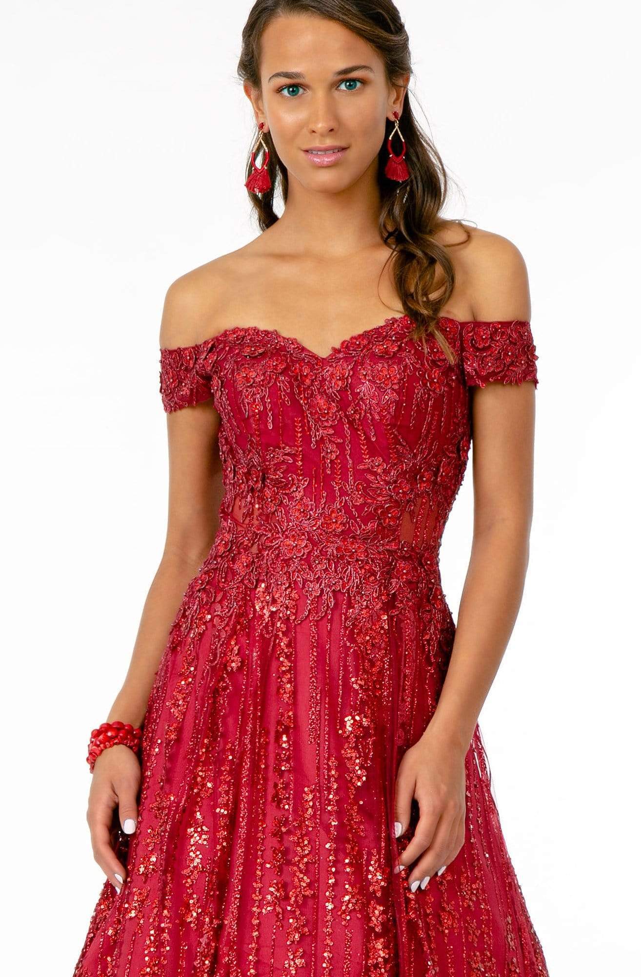 Elizabeth K - GL2941 Embroidered Off-Shoulder A-Line Gown Evening Dresses