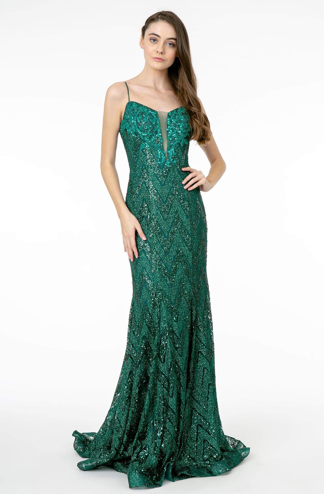 Elizabeth K - GL2950 Sequined Deep V-Neck Trumpet Dress Prom Dresses XS / Green
