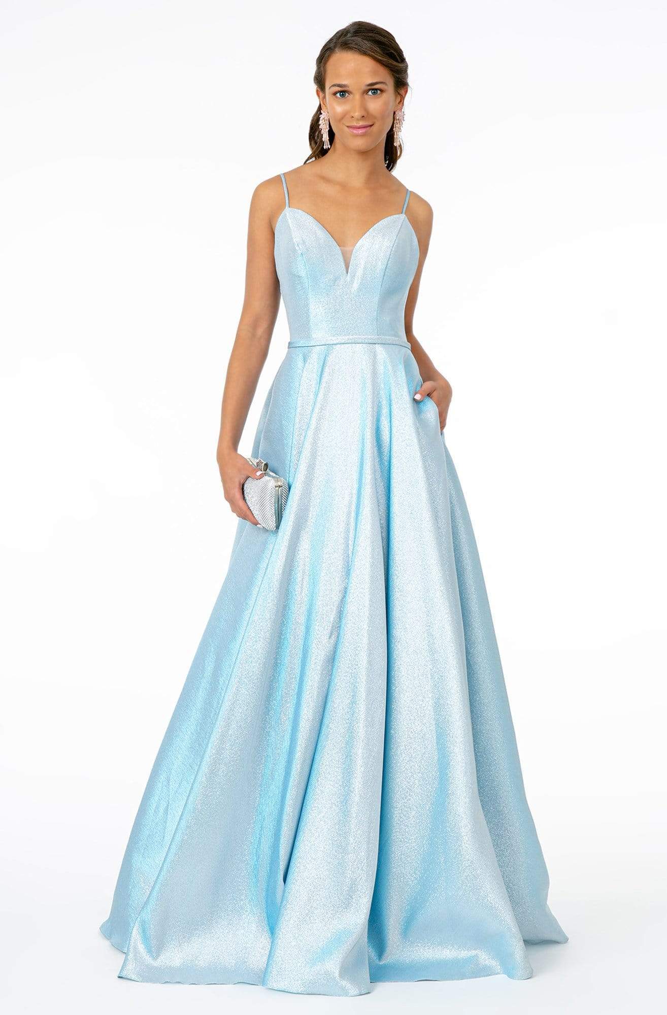 Elizabeth K - GL2951 Plunging V-Neckline A-Line Gown Prom Dresses XS / Baby Blue