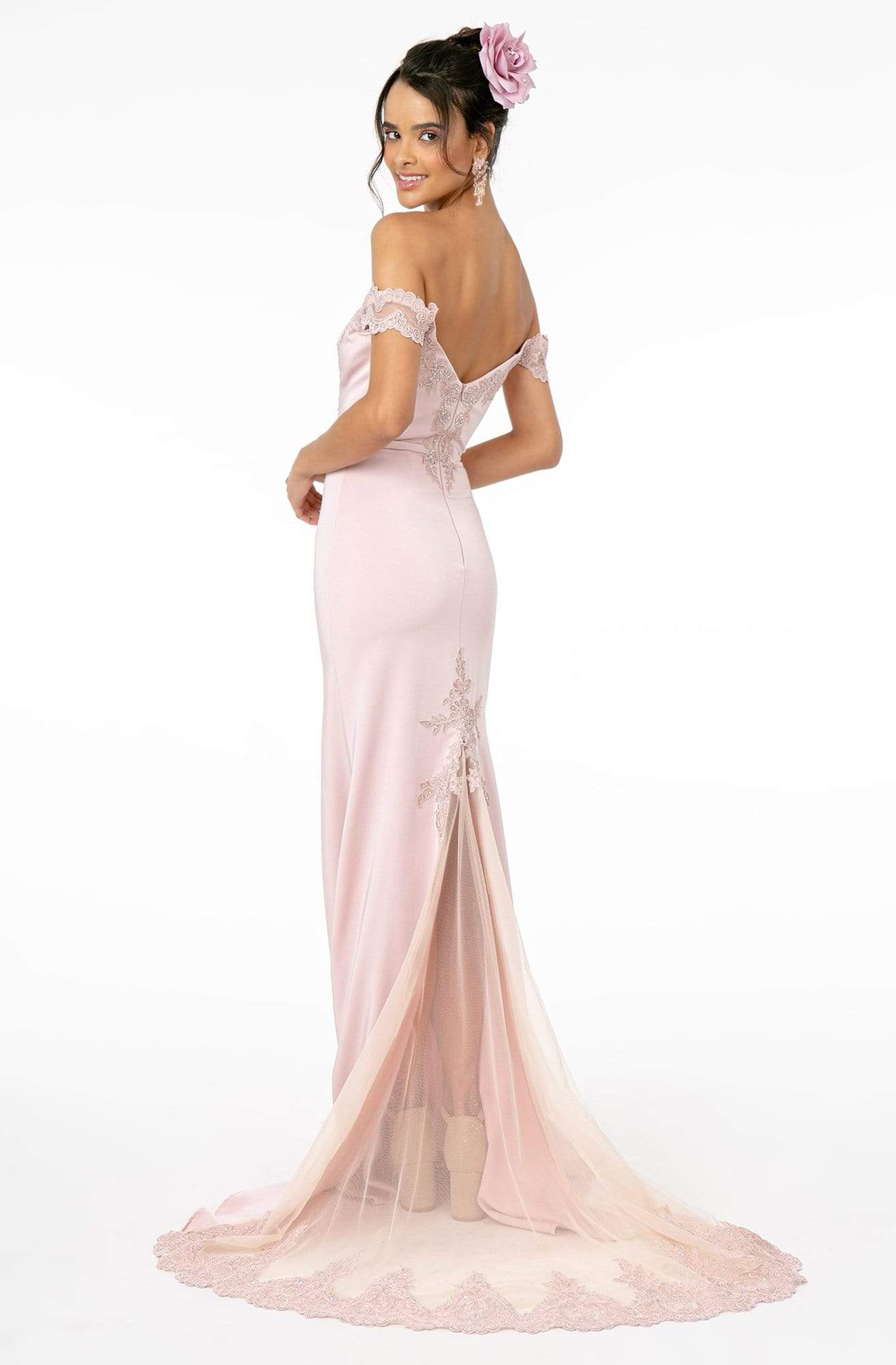 Elizabeth K - GL2958 Beaded Lace Appliqued Off Shoulder Jersey Gown Evening Dresses
