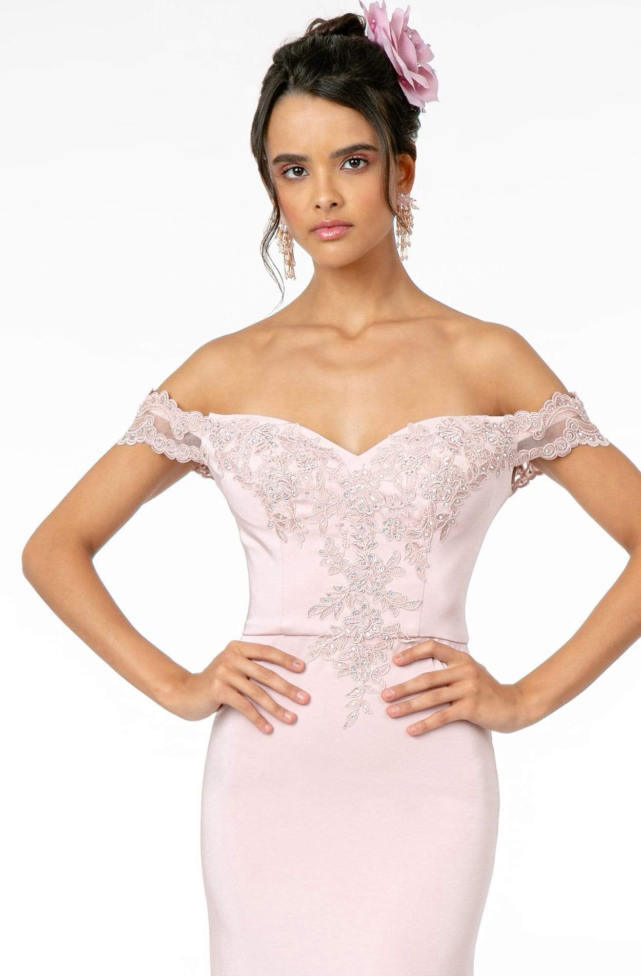 Elizabeth K - GL2958 Beaded Lace Appliqued Off Shoulder Jersey Gown Evening Dresses