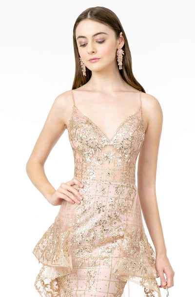 Elizabeth K - GL2959 Plunging V-Neck Glitter Mesh Trumpet Dress Evening Dresses