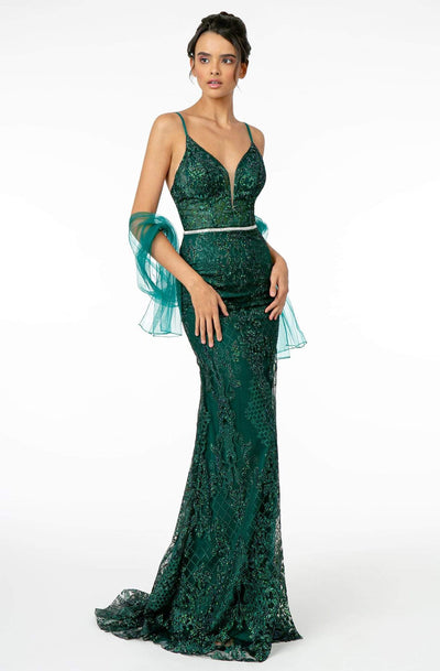 Elizabeth K - GL2990 Jeweled Deep V-Neck Sheath Dress Pageant Dresses XS / Green