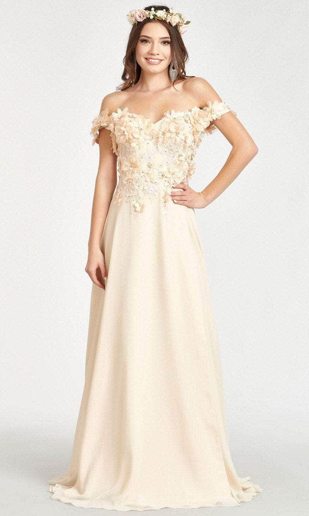 Elizabeth K GL3018 - Floral Embellished A-Line Evening Dress Special Occasion Dress XS / Champagne