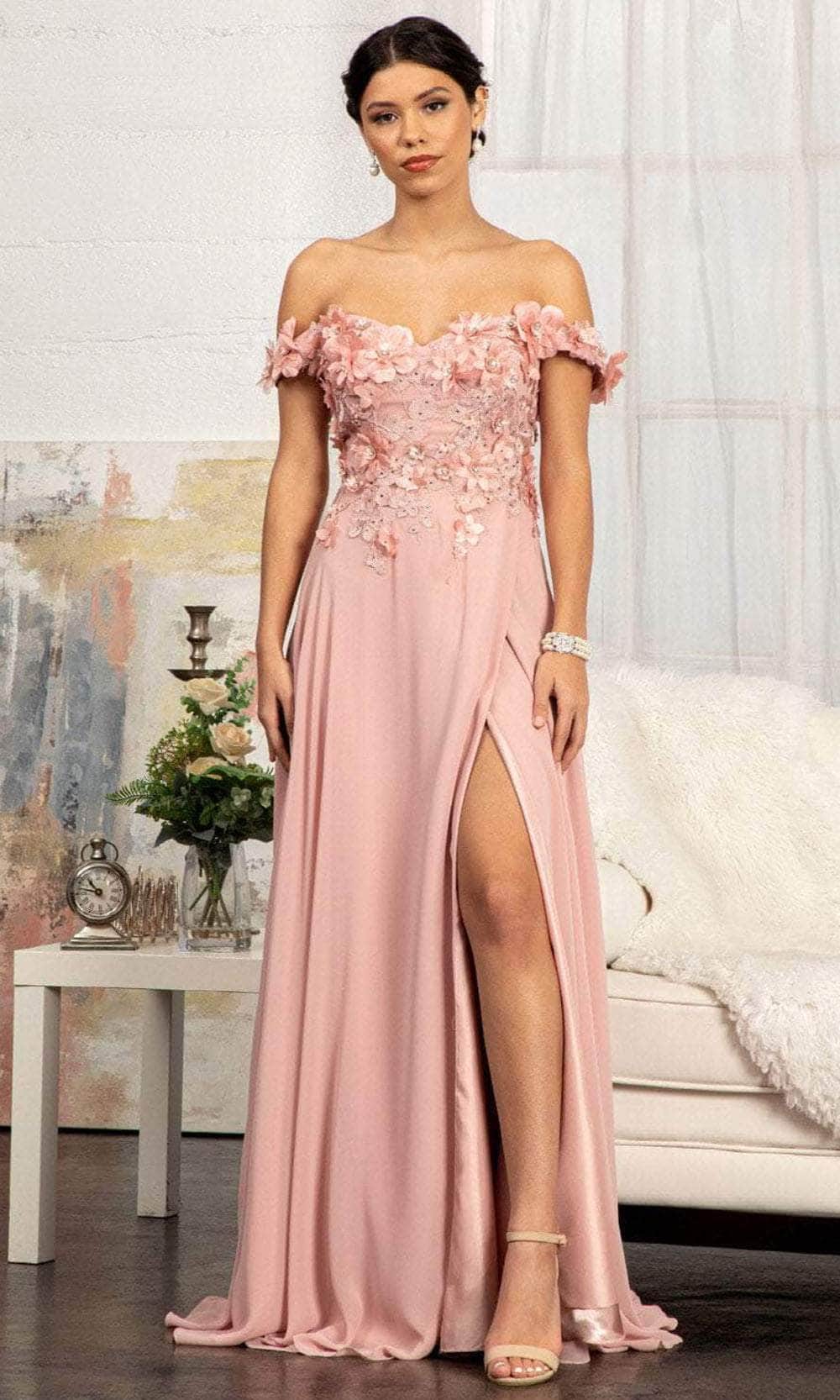Elizabeth K GL3018 - Floral Embellished A-Line Evening Dress Special Occasion Dress XS / Dusty Rose