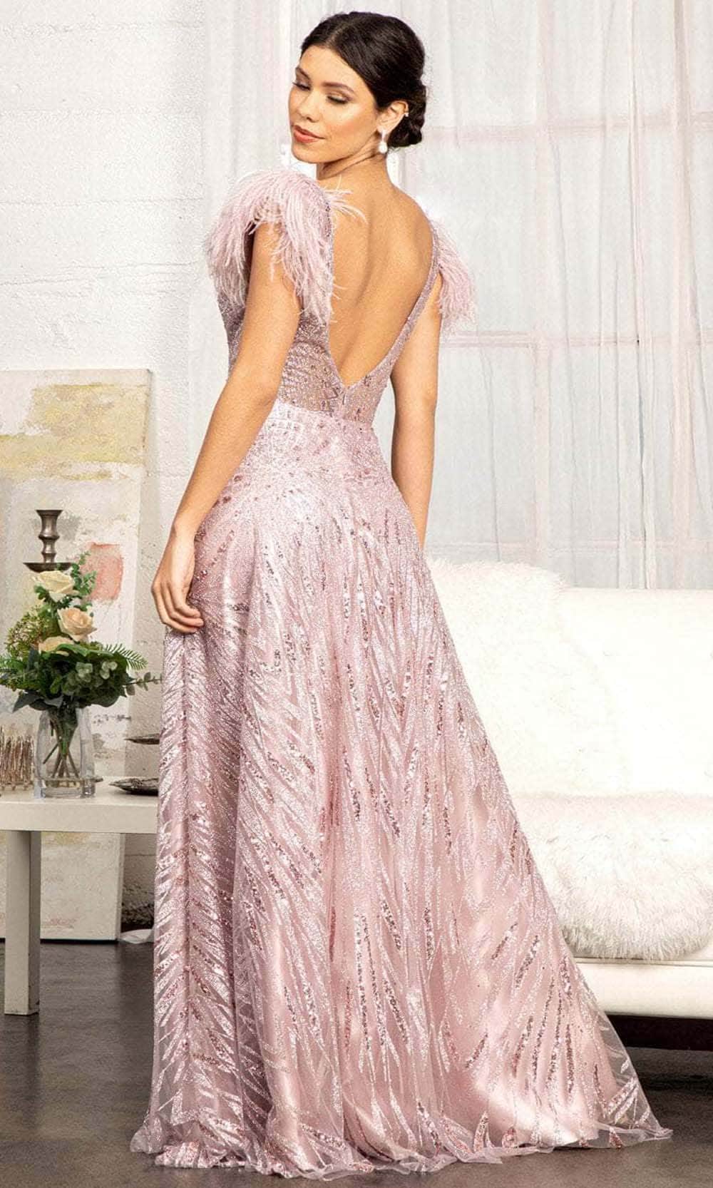 Elizabeth K GL3046 - Long Glitter Netting A-Line Dress - Sleeveless, V Back Shape, Back Zipper Closure S / Champagne Elizabeth K GL3046 - Long Glitter Netting A-Line Dress - Sleeveless, V Back Shape, Back Zipper Closure S / Champagne