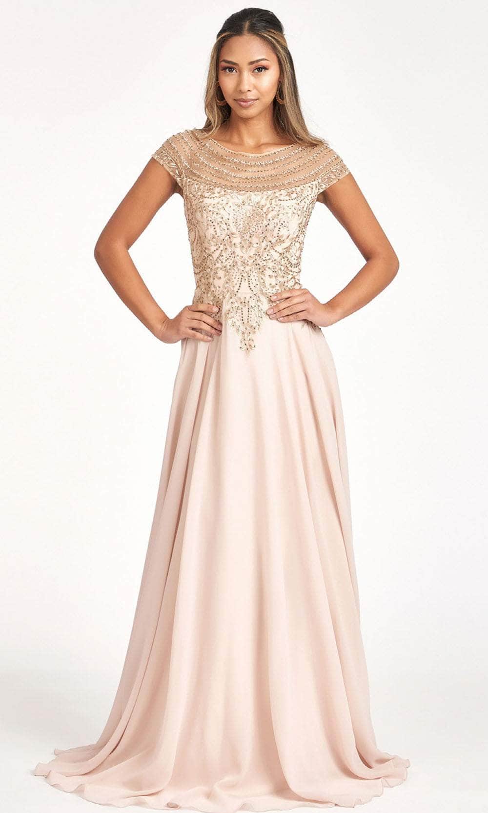 Elizabeth K GL3065 - Embroidered Scoop Formal Gown Special Occasion Dress XS / Champagne