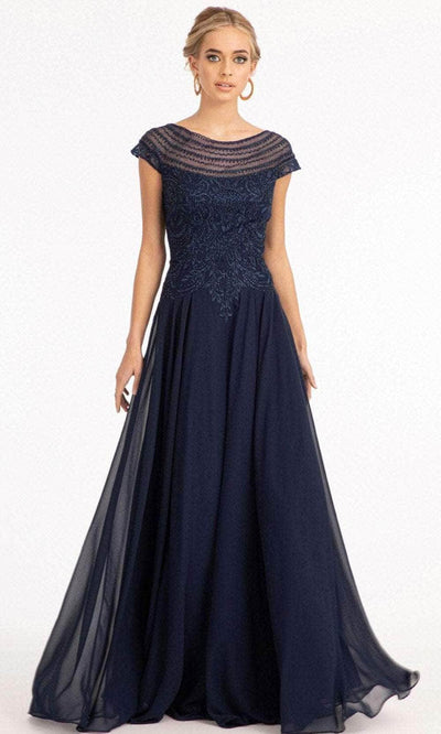 Elizabeth K GL3065 - Embroidered Scoop Formal Gown Special Occasion Dress XS / Navy
