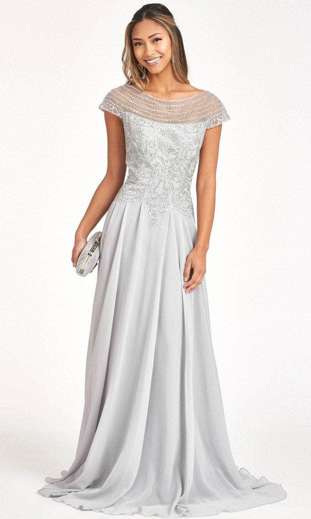 Elizabeth K GL3065 - Embroidered Scoop Formal Gown Special Occasion Dress XS / Silver