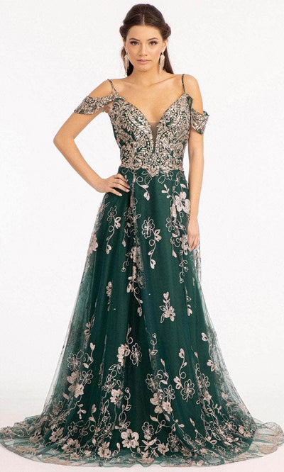 Elizabeth K GL3070 - Draping Sleeves Formal Gown Special Occasion Dress XS / E/M Green