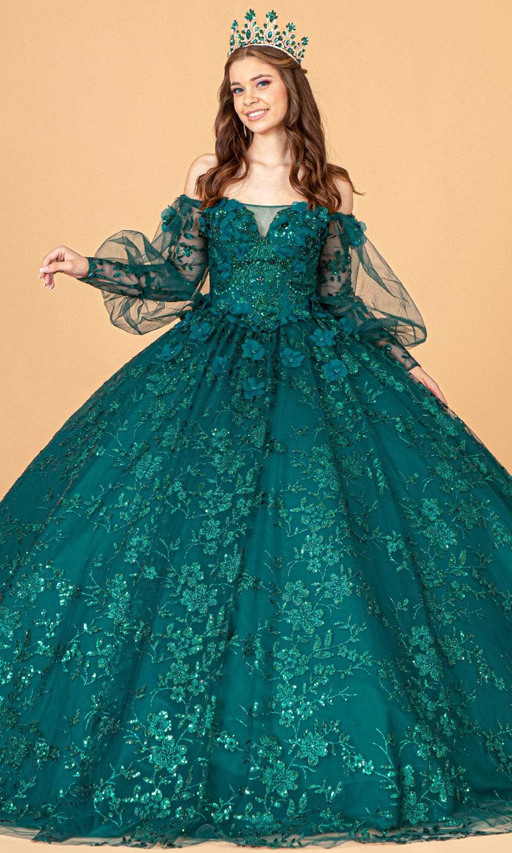 Elizabeth K GL3071 - Detachable Sheer Sleeves Ballgown Special Occasion Dress XS / Green