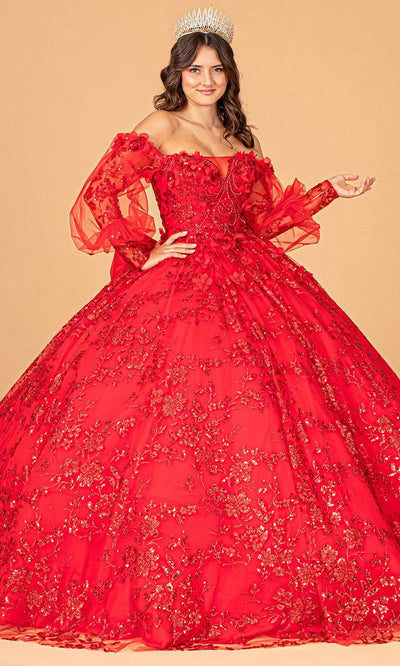 Elizabeth K GL3071 - Detachable Sheer Sleeves Ballgown Special Occasion Dress XS / Red