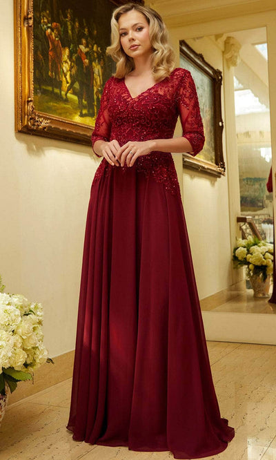 Elizabeth K GL3573 - Quarter Sleeve Lace Appliqued Formal Dress Mother of the Bride Dresses