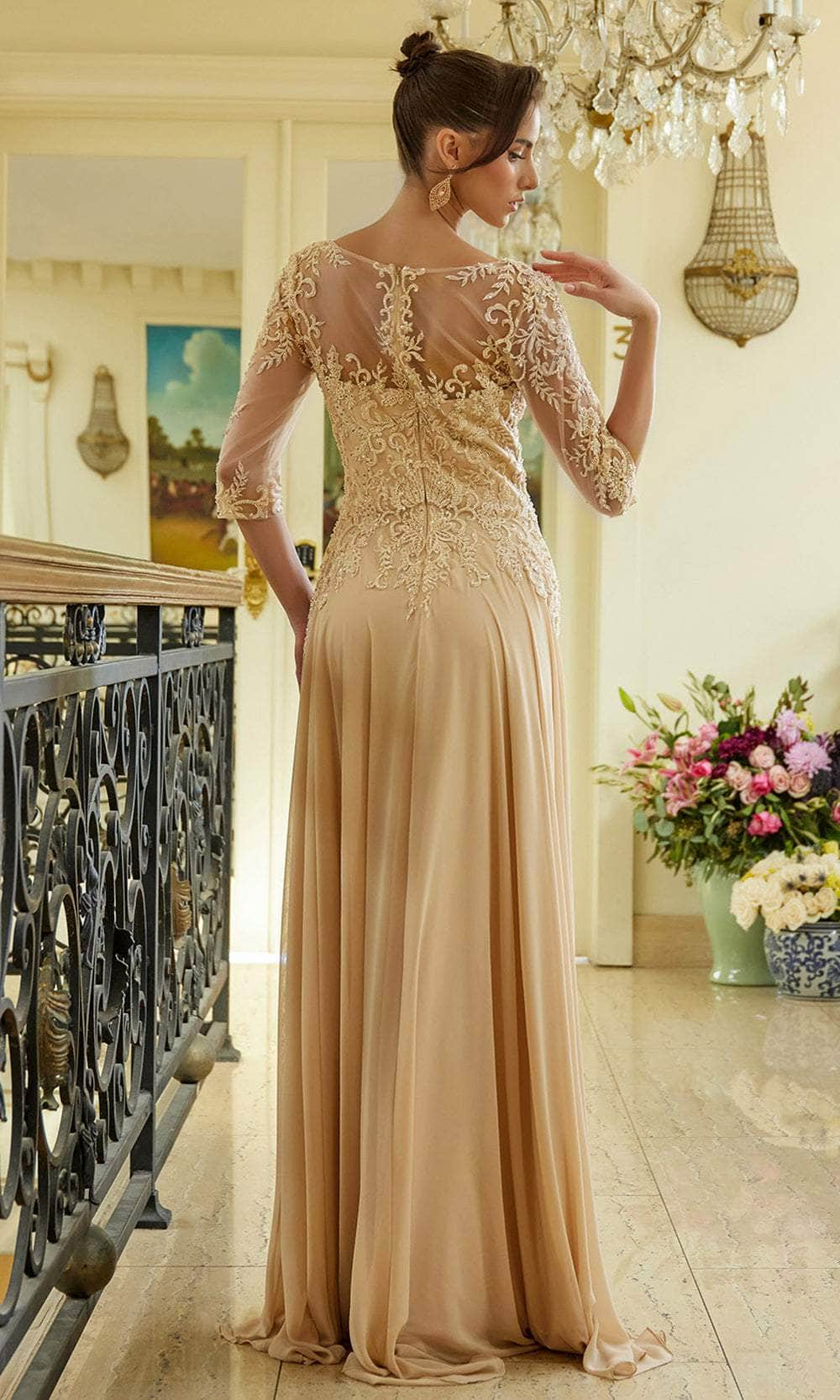 Elizabeth K GL3573 - Quarter Sleeve Lace Appliqued Formal Dress Mother of the Bride Dresses