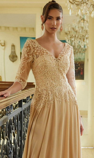 Elizabeth K GL3573 - Quarter Sleeve Lace Appliqued Formal Dress Mother of the Bride Dresses