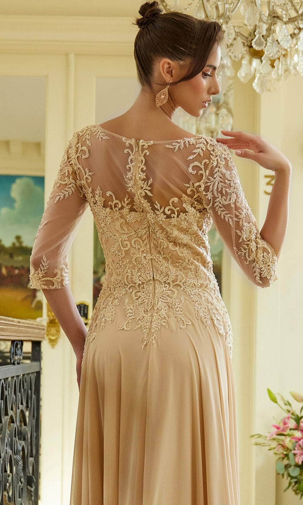 Elizabeth K GL3573 - Quarter Sleeve Lace Appliqued Formal Dress Mother of the Bride Dresses