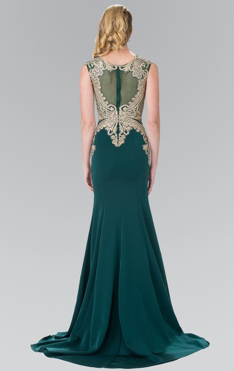 Elizabeth K - Gold Toned Embroidered Beaded Bodice Gown GL1461 Evening Dressses