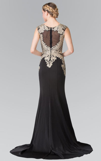 Elizabeth K - Gold Toned Embroidered Beaded Bodice Gown GL1461 Evening Dressses