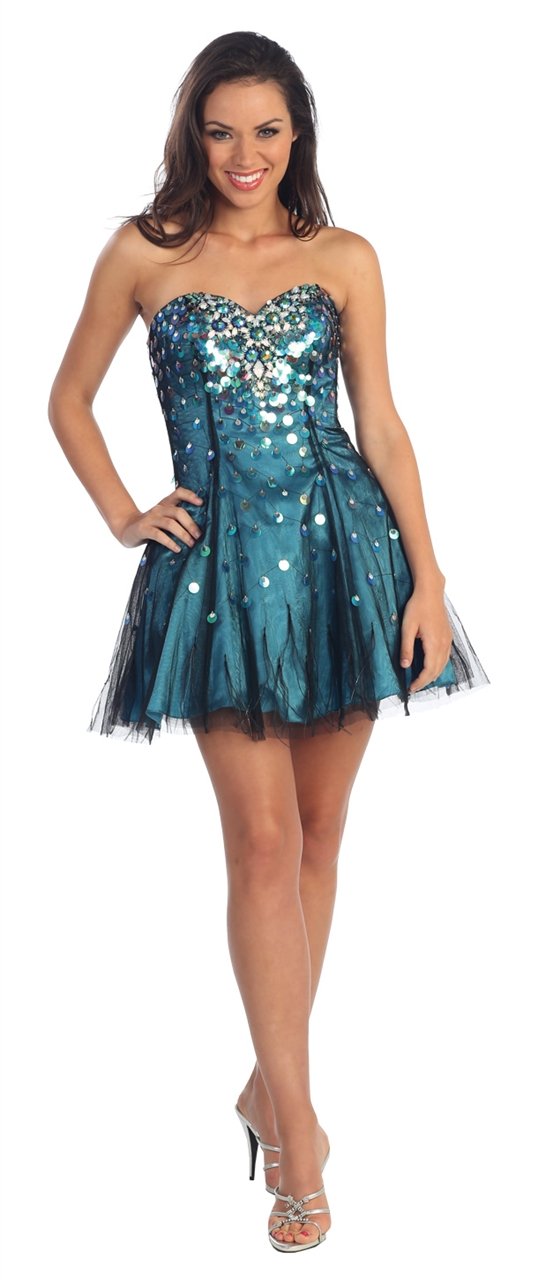 Elizabeth K - GS1023 Sequined Sweetheart Tulle A-Line Dress Special Occasion Dress XS / Turq