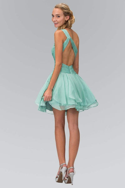 Elizabeth K - GS1037 Jeweled One Shoulder Short Ruffled Dress Homecoming Dresses