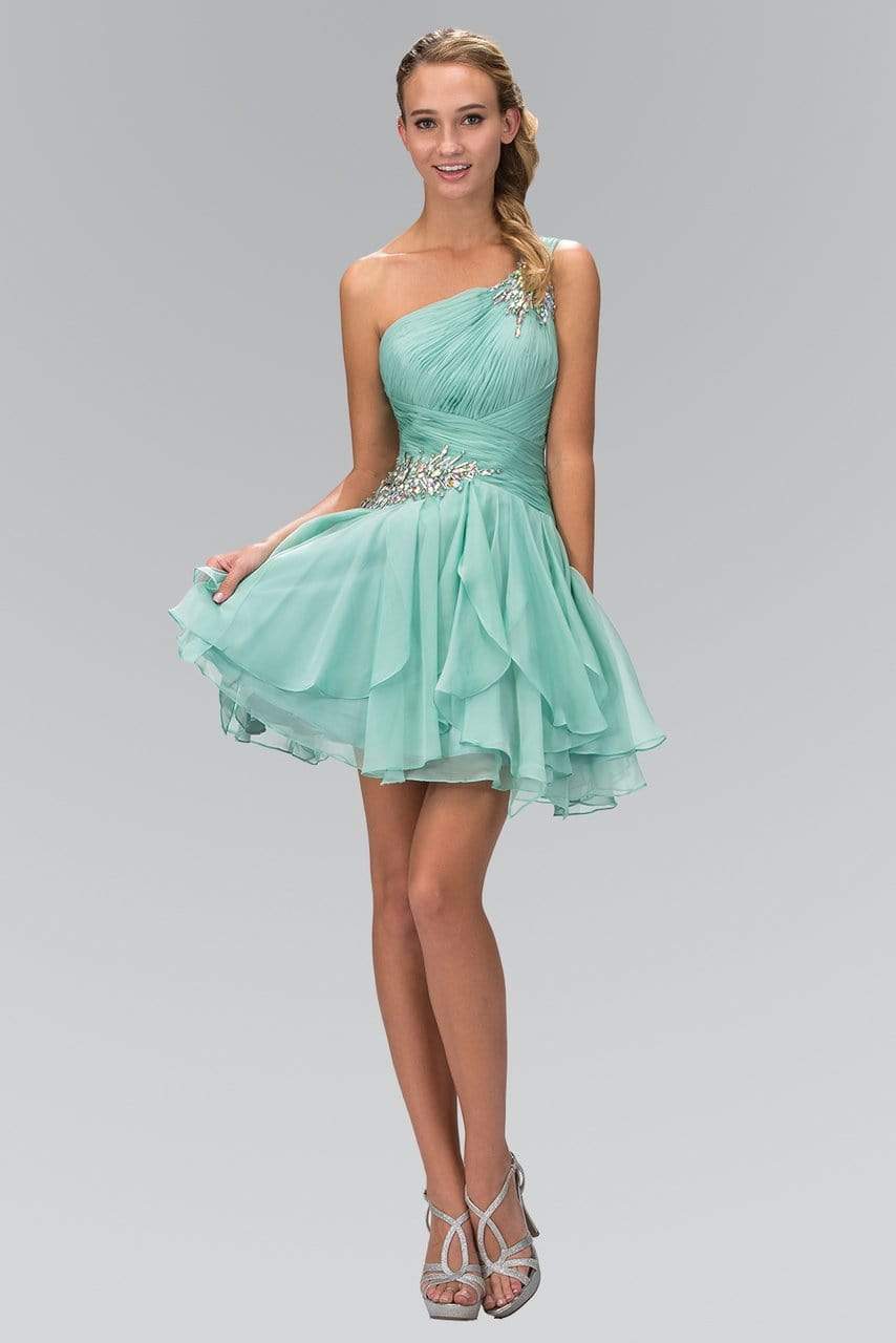 Elizabeth K - GS1037 Jeweled One Shoulder Short Ruffled Dress Homecoming Dresses XS / Mint