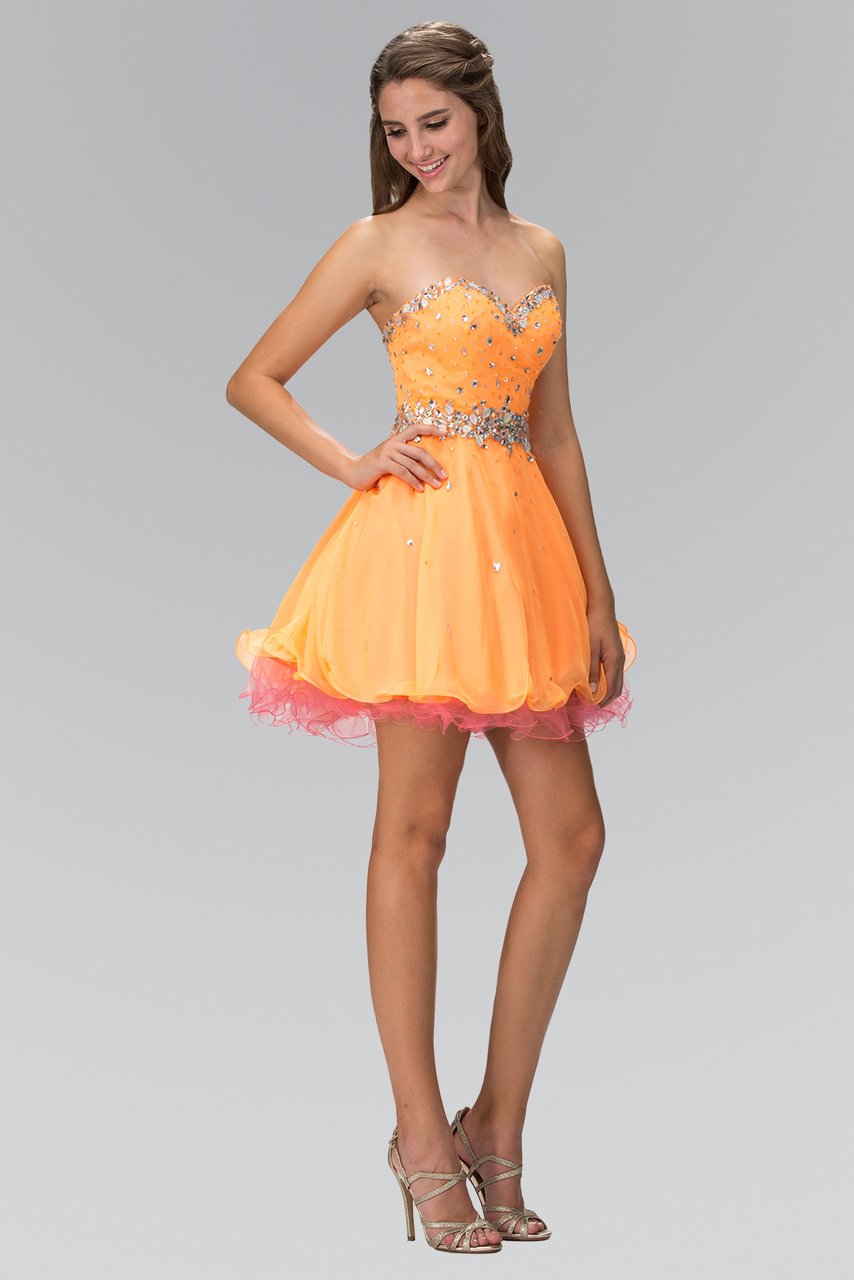 Elizabeth K - GS1108 Bejeweled Sweetheart Neck Tulle Short Dress Special Occasion Dress XS / Orange
